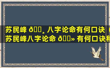 苏民峰 🌸 八字论命有何口诀（苏民峰八字论命 🌻 有何口诀和用法）